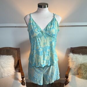 Vintage 00s LINEA DONATELLA Floral Cami and Shorts Sleepwear Set - Blue & Yellow
